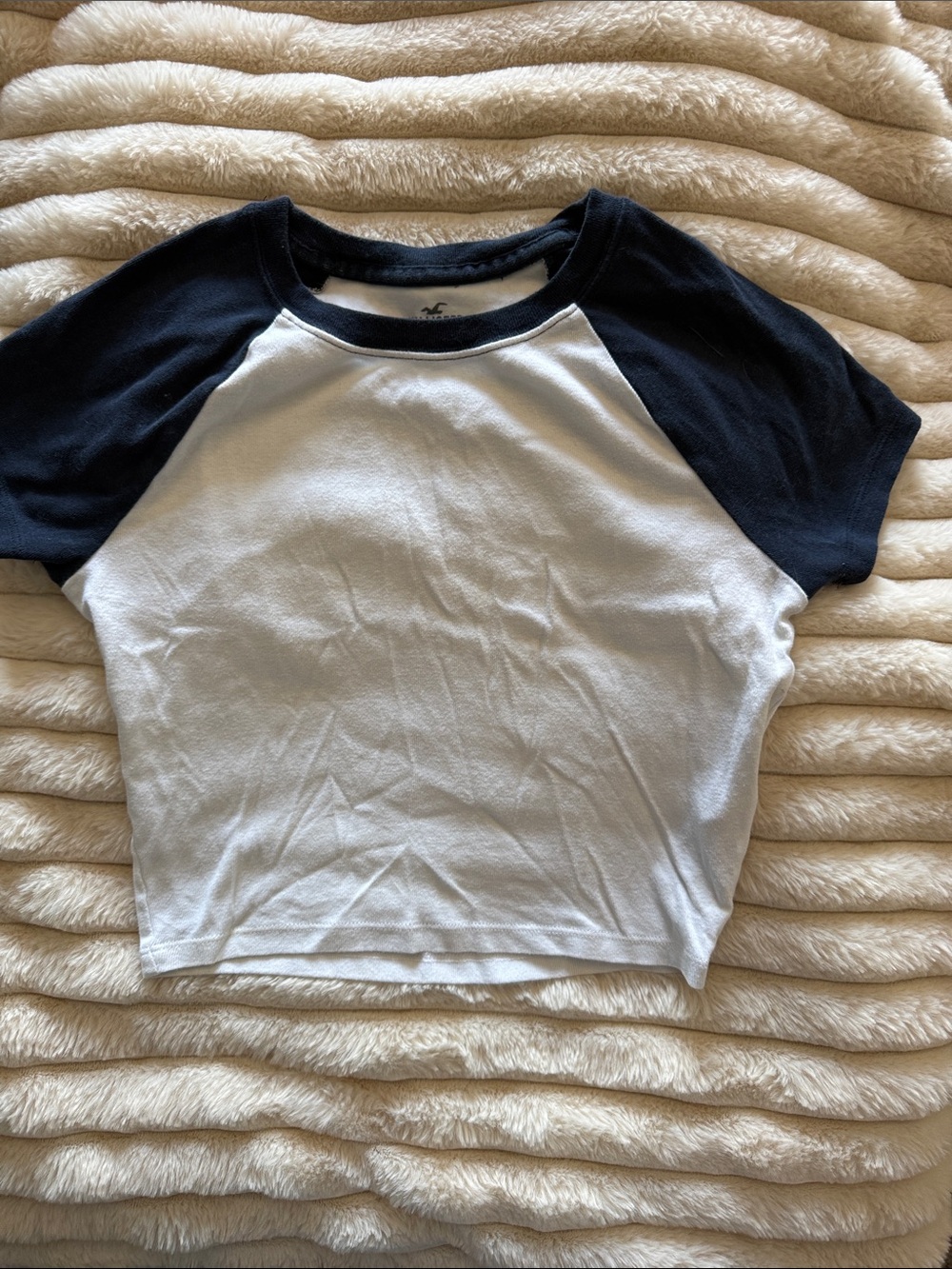 Hollister White Tee with Navy Raglan Sleeves